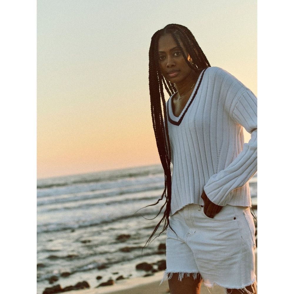 Faherty Game Set Cricket cashmere blend ribbed V Neck white Sweater Sz M 2022